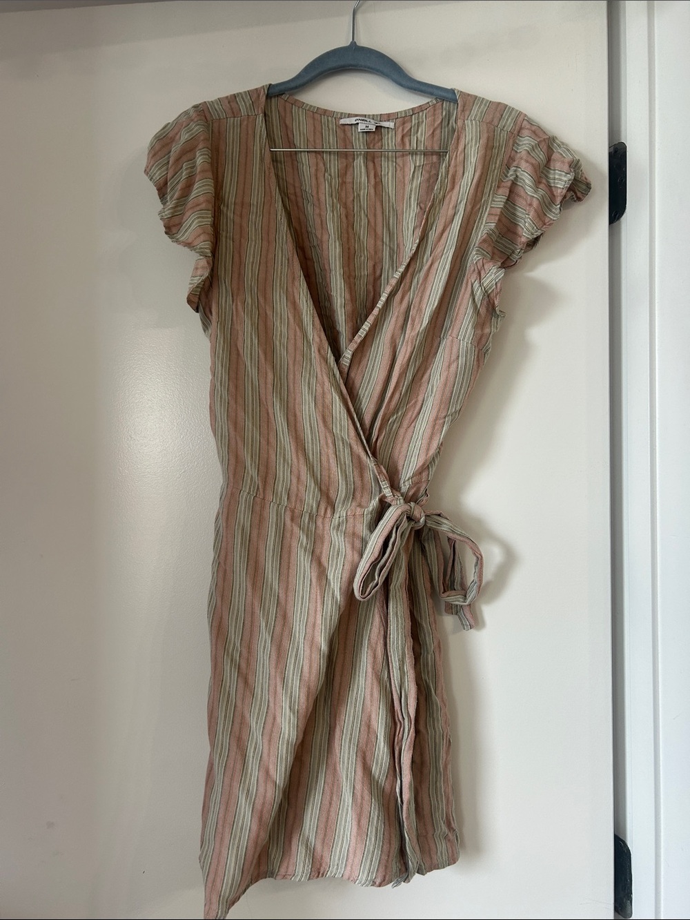 O'Neill Striped Wrap Mini Dress in Pink and Green